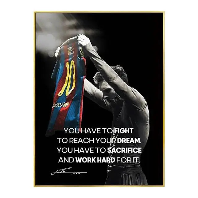 Leyendas Cristiano Ronaldo y Lionel Messi | Lienzo decorativo con frases motivacionales