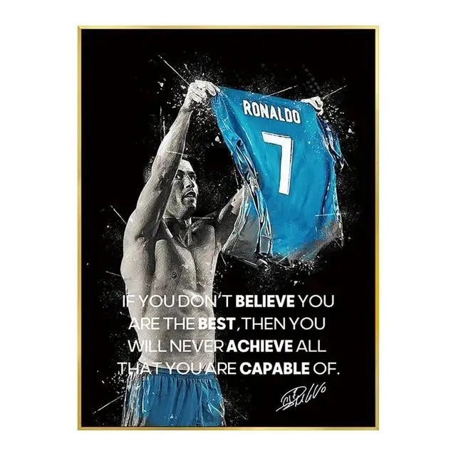 Leyendas Cristiano Ronaldo y Lionel Messi | Lienzo decorativo con frases motivacionales