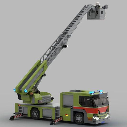 City Fire Truck Building Set | MOC L360 Magirus Ladder Brick Model